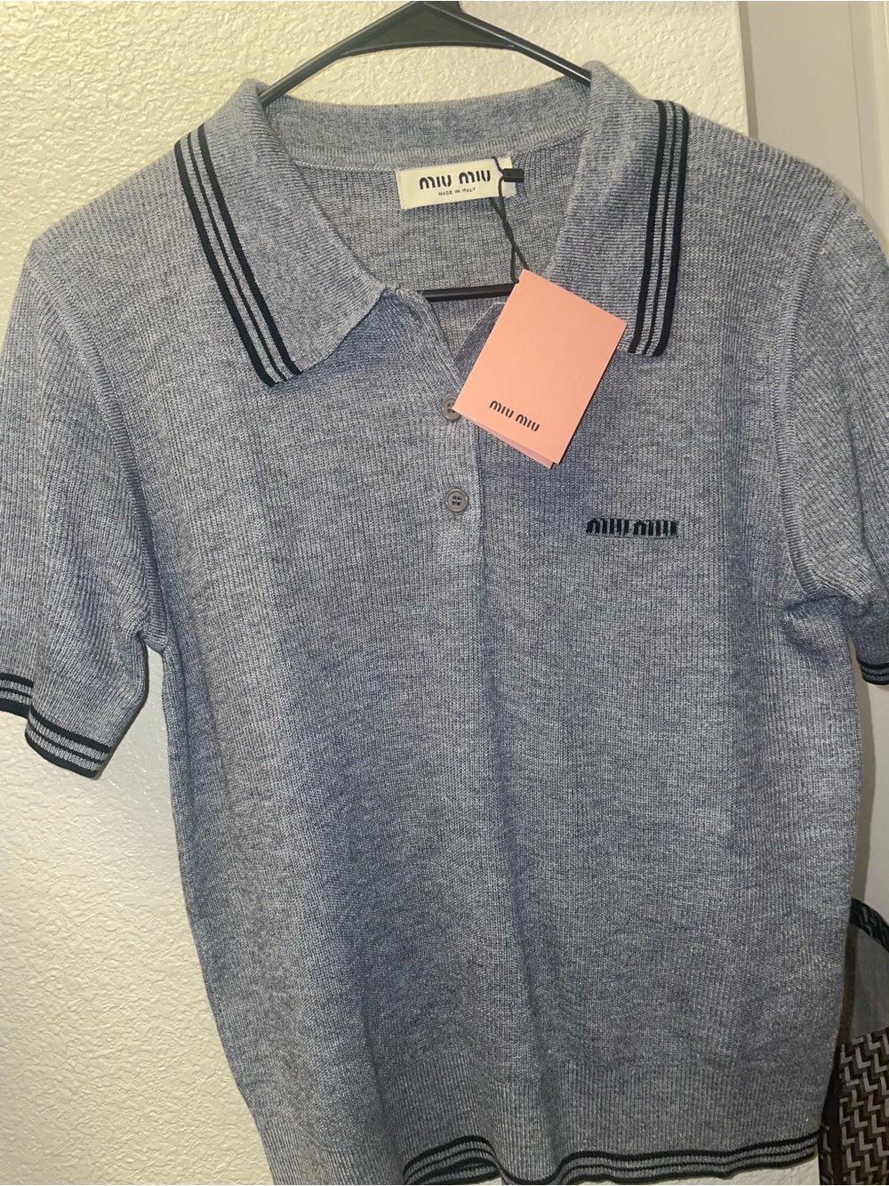 Miu Miu knit cotton sweater half sleeve top Polo knit wear Shirt New Size M - Picture 3 of 13